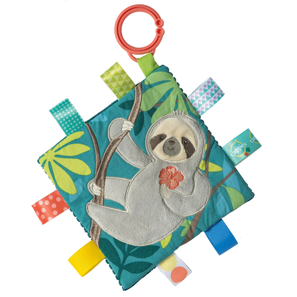 Mary Meyer,40242M, Taggies Baby Toy Crinkle Me with Squeaker & 8 Interactive Sensory Tags, 6.5" x 6.5", Molasses Sloth