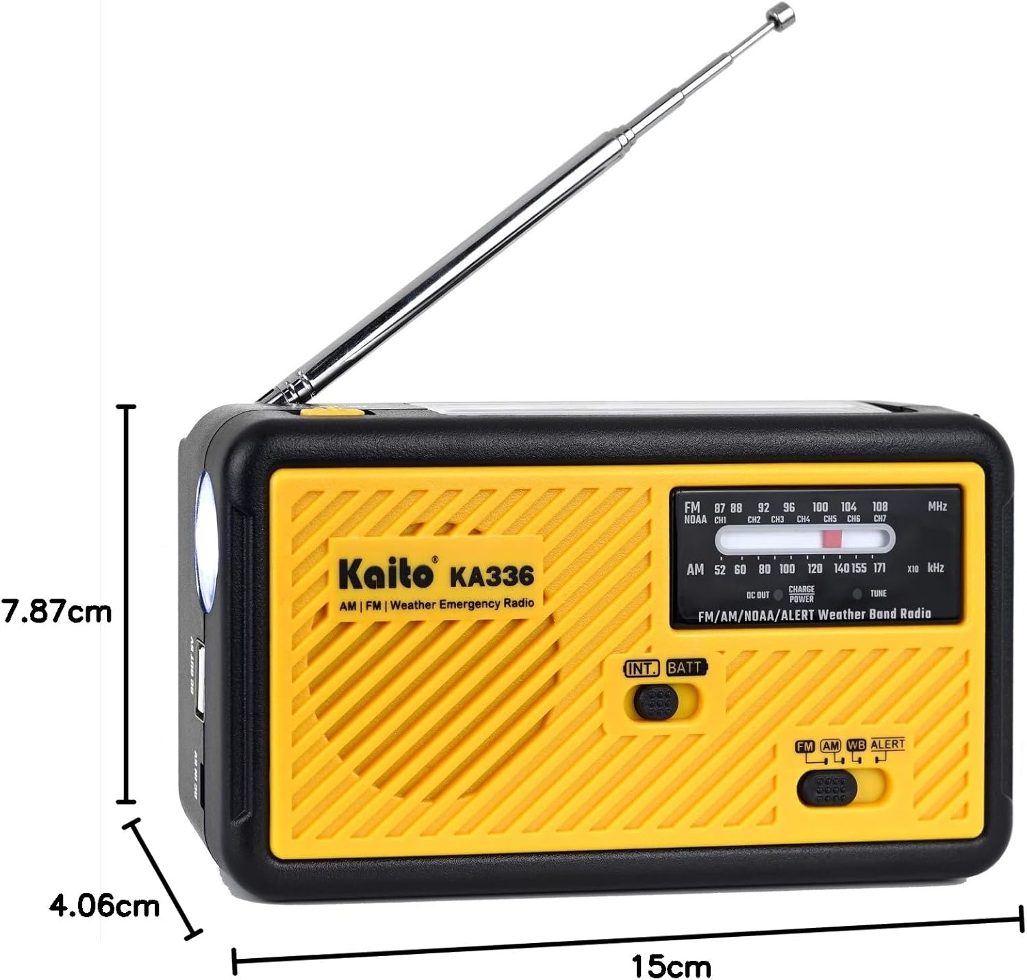 Kaito Voyager ECO Emergency Radio KA336 AM/FM NOAA Weather Alert 5-Way Powered Solar Crank Radio Receiver with LED Flashlight and USB Mobile Phone Charger Yellow