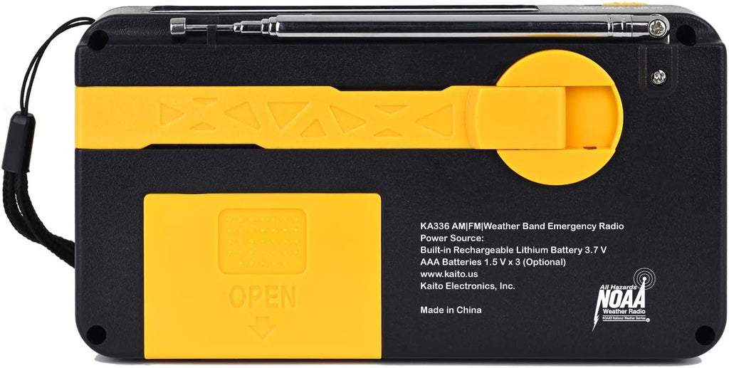 Kaito Voyager ECO Emergency Radio KA336 AM/FM NOAA Weather Alert 5-Way Powered Solar Crank Radio Receiver with LED Flashlight and USB Mobile Phone Charger Yellow