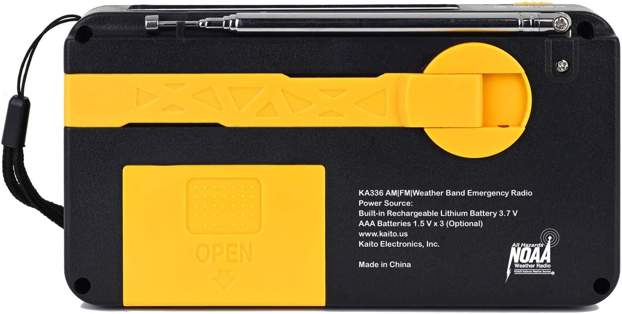 Kaito Voyager ECO Emergency Radio KA336 AM/FM NOAA Weather Alert 5-Way Powered Solar Crank Radio Receiver with LED Flashlight and USB Mobile Phone Charger Yellow