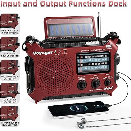 Kaito KA500 5-way Solar,Dynamo Crank,Flashlight and Reading Lamp, Red