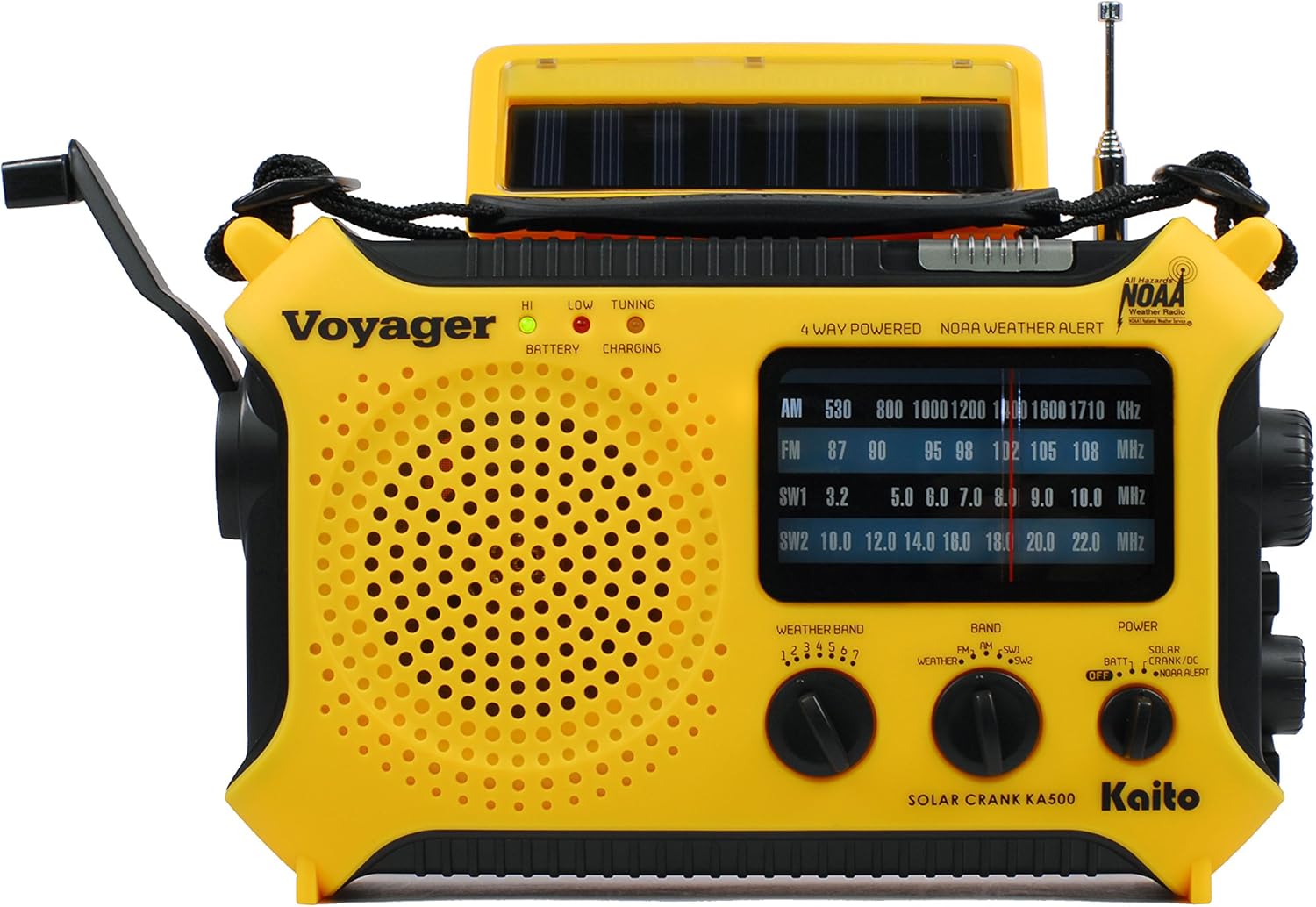 Kaito KA500 5-way Solar,Dynamo Crank,Flashlight and Reading Lamp, Yellow