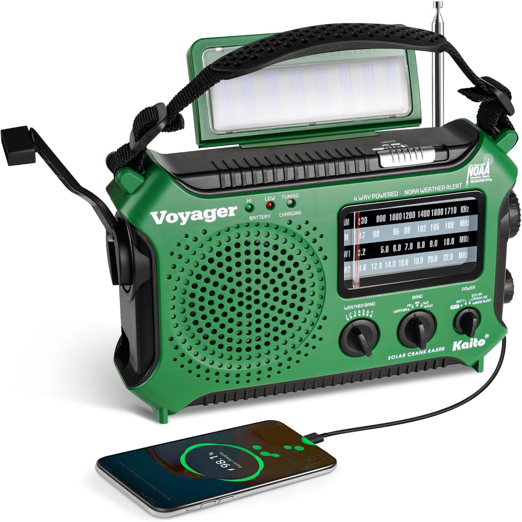 Kaito KA500 5-way Solar,Dynamo Crank,Flashlight and Reading Lamp, Green